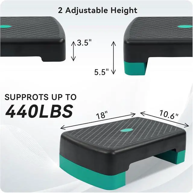 Alt view image 2 of 7 - Fitvids Aerobic Step Platform Trainer with Adjustable 2-Level Risers, 400 Pound Weight Capacity Non-Slip Exercise Stepper for Cardio, Strength, and Fitness Workouts, 18-Inch, Multiple Colors