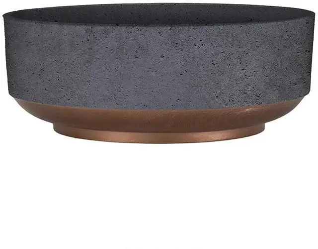 Main image of The HC Companies 8 Inch Round Plastic Succulent Capri Bowl 8"x8"x3" in Faux Concrete Color with Copper Band