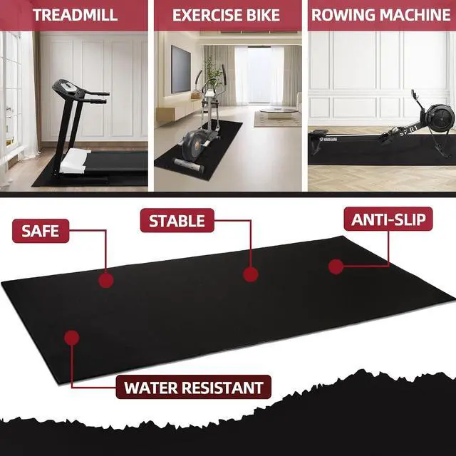 Alt view image 2 of 7 - Fitvids High Density 1/4-Inch Thick Gym Equipment Mat, Non-Slip Floor Protection for Heavy Exercise, Treadmill and Bike Mat in Multiple Sizes