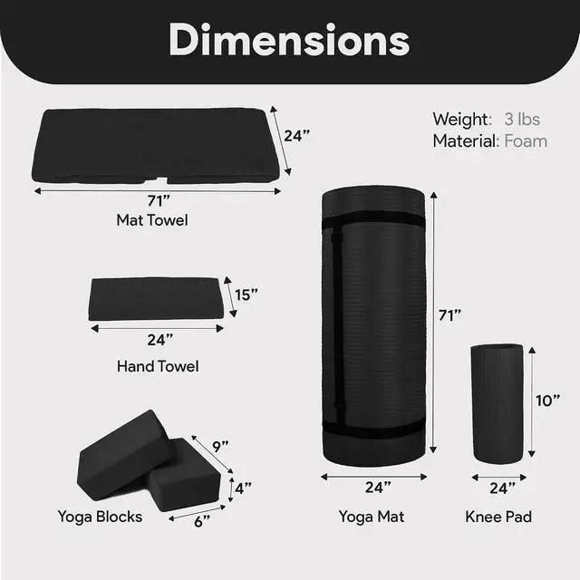 Alt view image 3 of 7 - BalanceFrom 7-Piece Yoga Set with 71x24x0.5 Inches Extra Thick Mat and Carrying Sling Includes 2 Blocks, Stretch Strap, 2 Towels, and Knee Pad for Home, Studio, and Gym Workouts