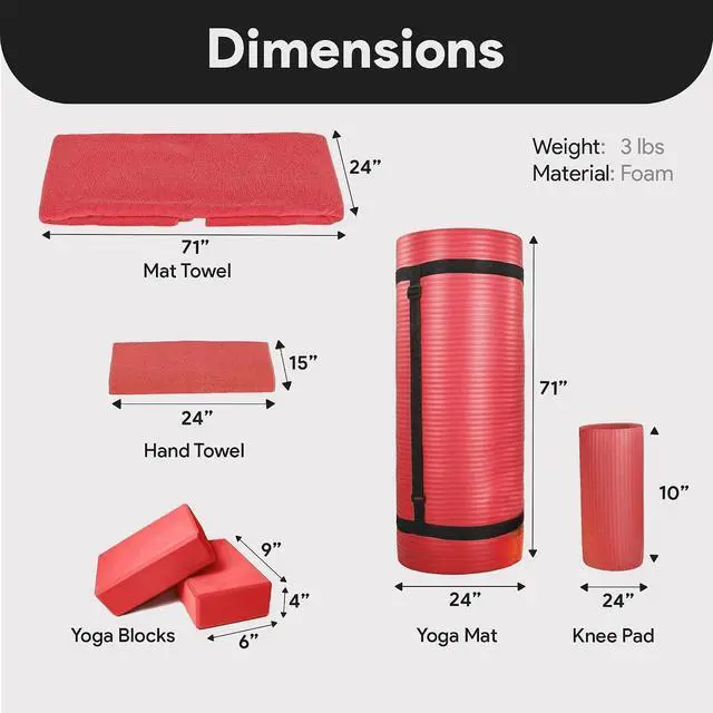 Alt view image 3 of 7 - BalanceFrom 7-Piece Yoga Set with 71x24x0.5 Inches Extra Thick Mat and Carrying Sling Includes 2 Blocks, Stretch Strap, 2 Towels, and Knee Pad for Home, Studio, and Gym Workouts