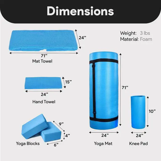 Alt view image 3 of 7 - BalanceFrom 7-Piece Yoga Set with 71x24x0.5 Inches Extra Thick Mat and Carrying Sling Includes 2 Blocks, Stretch Strap, 2 Towels, and Knee Pad for Home, Studio, and Gym Workouts