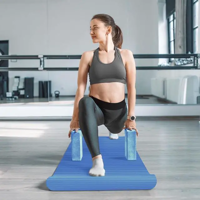 Alt view image 6 of 7 - BalanceFrom 7-Piece Yoga Set with 71x24x0.5 Inches Extra Thick Mat and Carrying Sling Includes 2 Blocks, Stretch Strap, 2 Towels, and Knee Pad for Home, Studio, and Gym Workouts