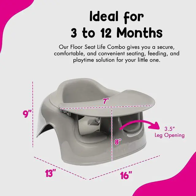 Alt view image 3 of 7 - Bumbo Plastic Floor Seat Lite & Tray Combo for Babies 3 to 12 Months, Breige - Lightweight Portable Baby Chair with Large Legroom and 3-Point Harness for Feeding and Play