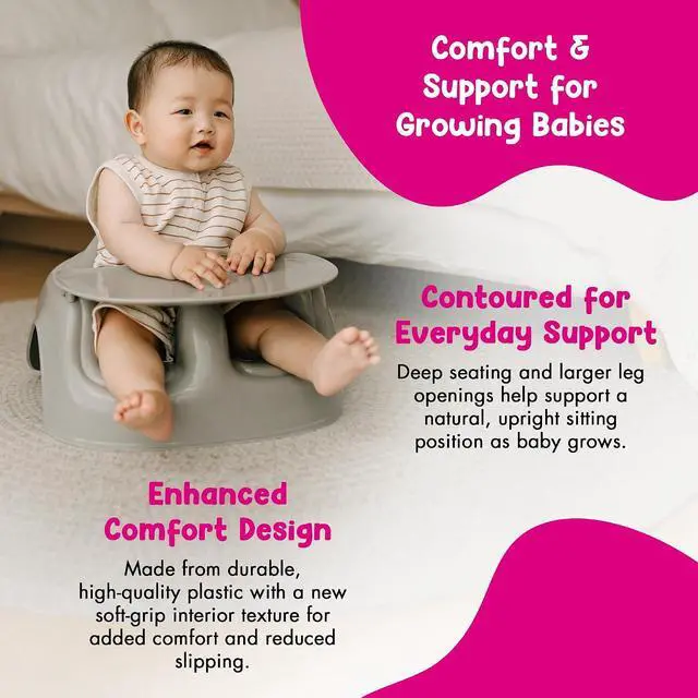 Alt view image 4 of 7 - Bumbo Plastic Floor Seat Lite & Tray Combo for Babies 3 to 12 Months, Breige - Lightweight Portable Baby Chair with Large Legroom and 3-Point Harness for Feeding and Play