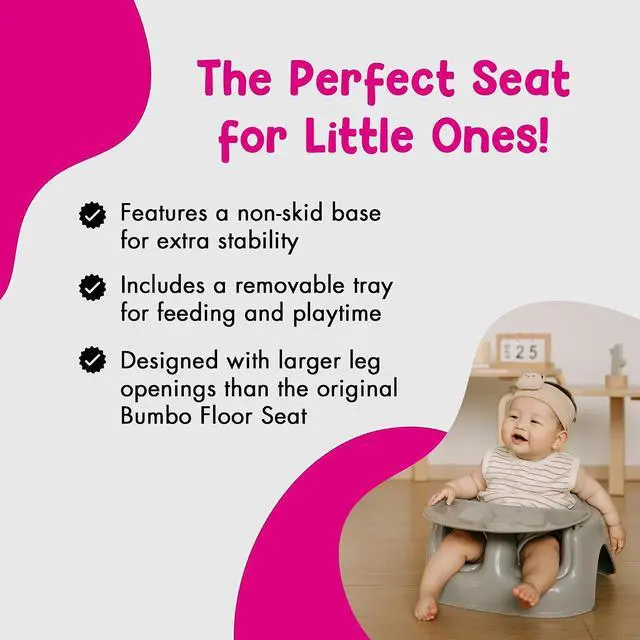 Alt view image 5 of 7 - Bumbo Plastic Floor Seat Lite & Tray Combo for Babies 3 to 12 Months, Breige - Lightweight Portable Baby Chair with Large Legroom and 3-Point Harness for Feeding and Play