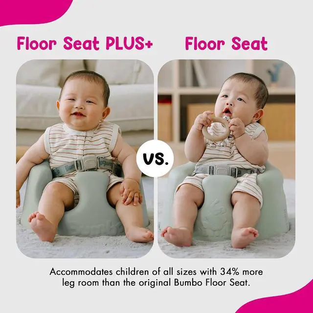 Alt view image 4 of 7 - Bumbo Baby Soft Foam Floor Seat Plus+ with Tray, 3 to 12 Months, Agave | Comfortable Support w/Extra Leg Room Design & 3pt Adjustable Harness - Includes Tray for Infant Feeding & Play, Easy to Clean