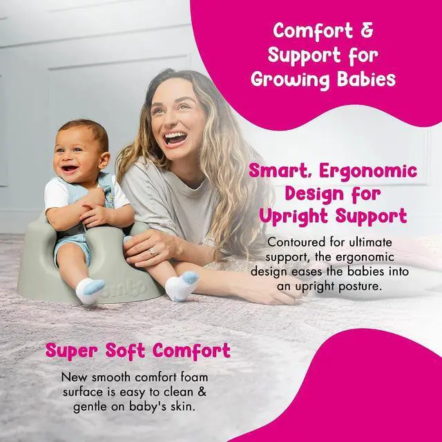 Alt view image 5 of 7 - Bumbo Baby Soft Foam Floor Seat Plus+ with Tray, 3 to 12 Months, Agave | Comfortable Support w/Extra Leg Room Design & 3pt Adjustable Harness - Includes Tray for Infant Feeding & Play, Easy to Clean
