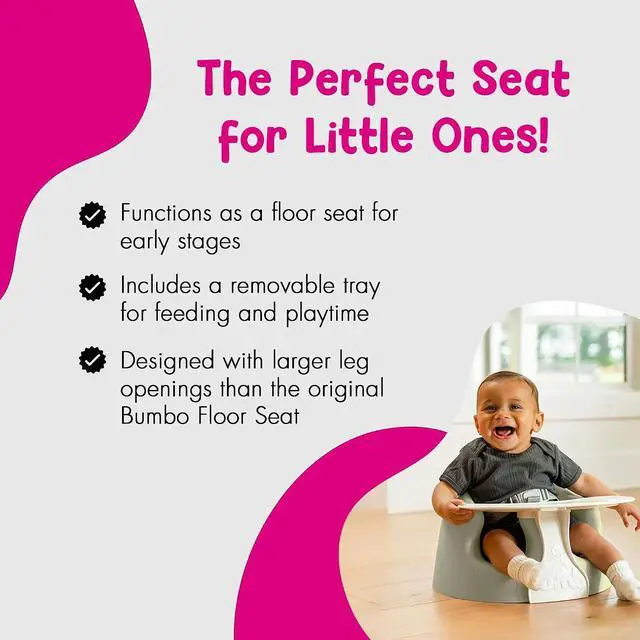 Alt view image 6 of 7 - Bumbo Baby Soft Foam Floor Seat Plus+ with Tray, 3 to 12 Months, Agave | Comfortable Support w/Extra Leg Room Design & 3pt Adjustable Harness - Includes Tray for Infant Feeding & Play, Easy to Clean