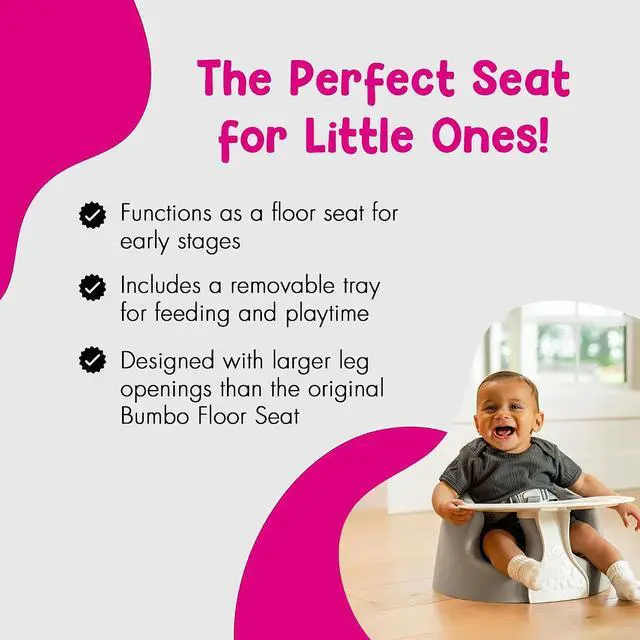 Alt view image 6 of 7 - Bumbo Baby Soft Foam Floor Seat Plus+ with Tray, 3 to 12 Months, Monsoon | Comfortable Support w/Extra Leg Room Design & 3pt Adjustable Harness - Includes Tray for Infant Feeding & Play, Easy to Clean