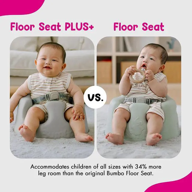 Alt view image 4 of 7 - Bumbo Baby Soft Foam Floor Seat Plus+ with Tray, 3 to 12 Months, Monsoon | Comfortable Support w/Extra Leg Room Design & 3pt Adjustable Harness - Includes Tray for Infant Feeding & Play, Easy to Clean