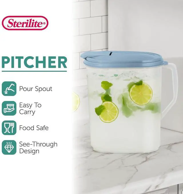 Alt view image 3 of 7 - Sterilite Hinged Pitcher with Handle for Home & Kitchen, 1 Gallon, 24-Pack | Clear Plastic Pitchers and Drink Containers for Serving Water, Tea, Lemonade, Coffee, Soda, and Other Beverages
