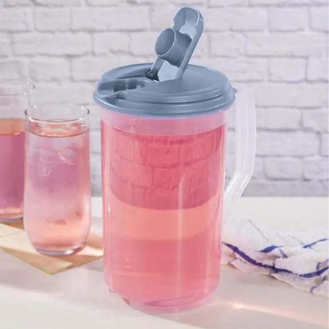 Alt view image 5 of 7 - Sterilite 2 Quart Clear Round Plastic Pitcher, Dishwasher Proof with Blue Lid, Spout, and Handle for Easy Pouring, Washed Blue, 18-Pack