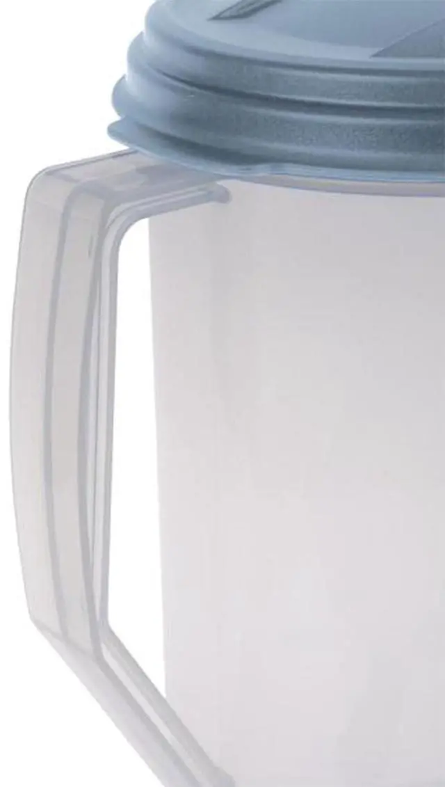 Alt view image 7 of 7 - Sterilite 2 Quart Clear Round Plastic Pitcher, Dishwasher Proof with Blue Lid, Spout, and Handle for Easy Pouring, Washed Blue, 18-Pack