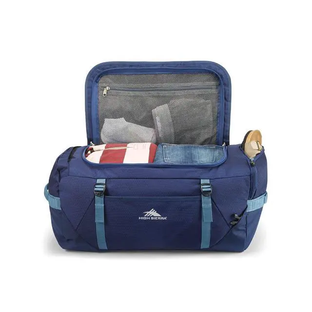 Alt view image 7 of 7 - High Sierra Fairlead Travel Overnight Duffel Backpack Gym Bag with Padded Handles, Compression Straps, and Multiple Pockets, True Navy/Graphite Blue