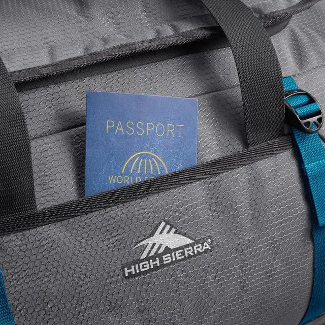 Alt view image 7 of 7 - High Sierra Fairlead Convertible Duffel Bag, Lightweight and Durable Weekender Duffel, easily converts into backpack, 64L Capacity, Steel Gray/Mercury/Blue