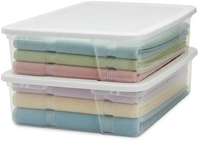 Main image of HOMZ 2-Pack Snaplock, Small Clear Plastic Storage Organizer Bins w/ Lids, 28 Quart, White - Stackable Container Boxes for Bedroom, Bathroom, Garage, and Office Organization