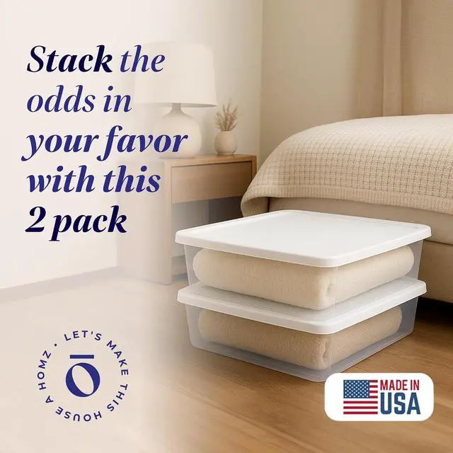 Alt view image 2 of 7 - HOMZ 2-Pack Snaplock, Small Clear Plastic Storage Organizer Bins w/ Lids, 28 Quart, White - Stackable Container Boxes for Bedroom, Bathroom, Garage, and Office Organization