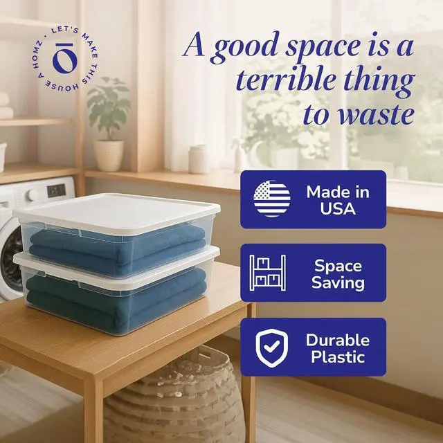 Alt view image 5 of 7 - HOMZ 2-Pack Snaplock, Small Clear Plastic Storage Organizer Bins w/ Lids, 28 Quart, White - Stackable Container Boxes for Bedroom, Bathroom, Garage, and Office Organization