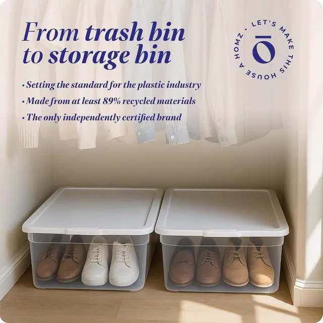 Alt view image 7 of 7 - HOMZ 2-Pack Snaplock, Small Clear Plastic Storage Organizer Bins w/ Lids, 28 Quart, White - Stackable Container Boxes for Bedroom, Bathroom, Garage, and Office Organization