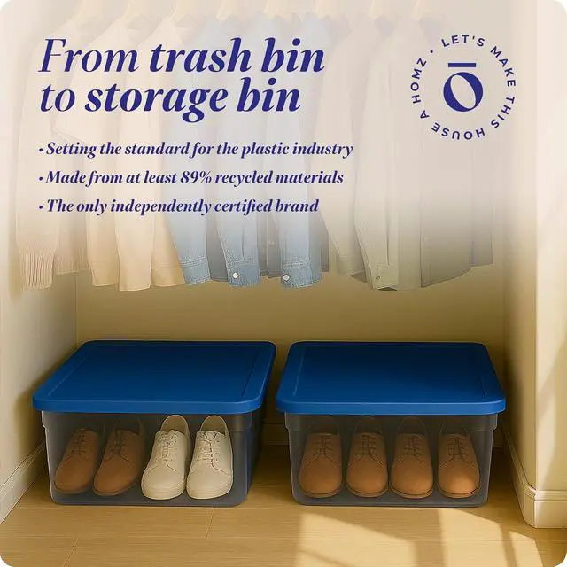 Alt view image 7 of 7 - HOMZ 2-Pack Snaplock, Small Clear Plastic Storage Organizer Bins with Lids, 28 Quart, Blue - Stackable Container Boxes for Bedroom, Bathroom, Garage, and Office Organization
