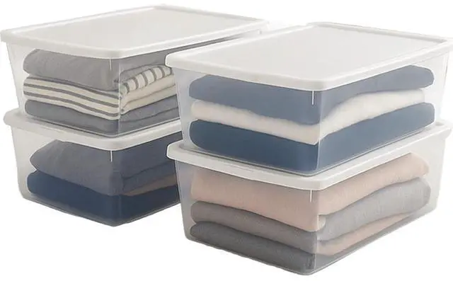 Main image of HOMZ 4-Pack Snaplock, Small Clear Plastic Storage Organizer Bins w/Lids, 12 Quart, White - Stackable Container Boxes for Bedroom, Bathroom, Garage, and Office Organization