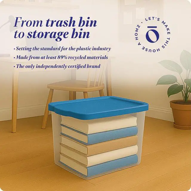 Alt view image 7 of 7 - HOMZ 2-Pack Snaplock, Large Clear Plastic Storage Organizer Bins w/Lids, 56 Quart, Blue - Stackable Container Boxes for Bedroom, Bathroom, Garage, and Office Organization