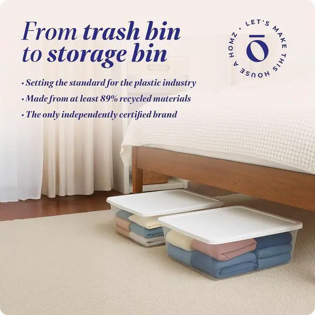 Alt view image 7 of 7 - HOMZ 4-Pack Snaplock, Small Clear Plastic Storage Organizer Bins w/Lids, 12 Quart, White - Stackable Container Boxes for Bedroom, Bathroom, Garage, and Office Organization