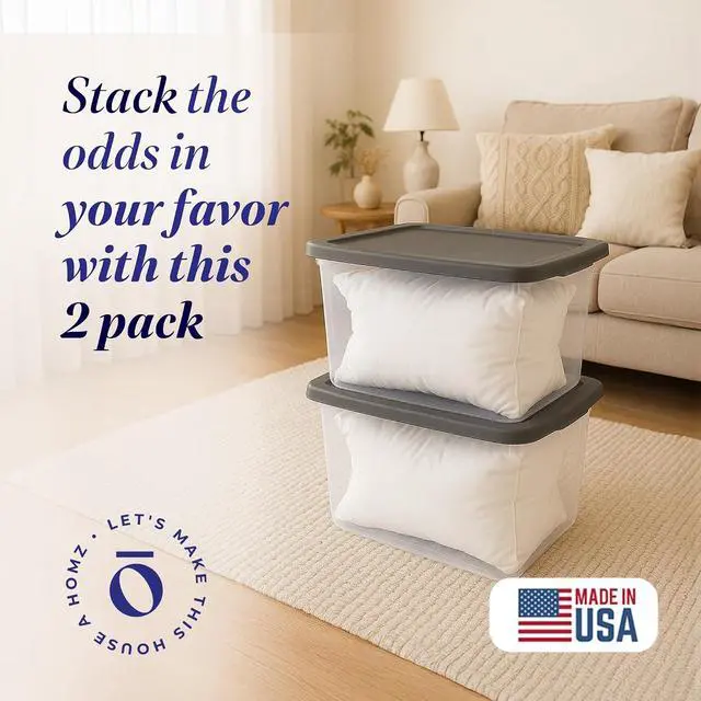 Alt view image 2 of 7 - HOMZ 2-Pack Snaplock, Large Clear Plastic Storage Organizer Bins w/Lids, 56 Quart, Gray - Stackable Container Boxes for Bedroom, Bathroom, Garage, and Office Organization