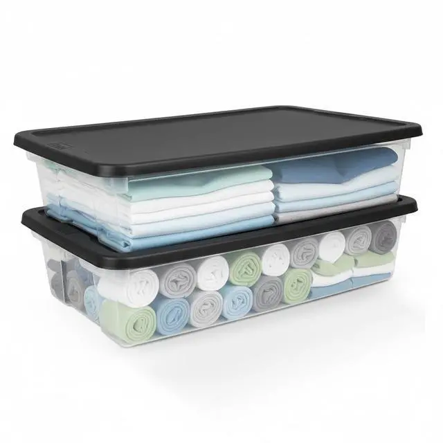 Main image of HOMZ 2-Pack Snaplock, Large Clear Plastic Storage Organizer Bins w/Lids, 41 Quart, Gray - Stackable Container Boxes for Bedroom, Bathroom, Garage, and Office Organization