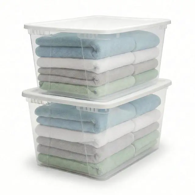 Main image of HOMZ 2-Pack Snaplock, Large Clear Plastic Storage Organizer Bins w/Lids, 56 Quart, White - Stackable Container Boxes for Bedroom, Bathroom, Garage, and Office Organization