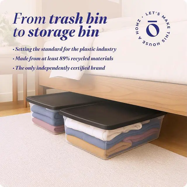 Alt view image 7 of 7 - HOMZ 2-Pack Snaplock, Large Clear Plastic Storage Organizer Bins w/Lids, 41 Quart, Gray - Stackable Container Boxes for Bedroom, Bathroom, Garage, and Office Organization