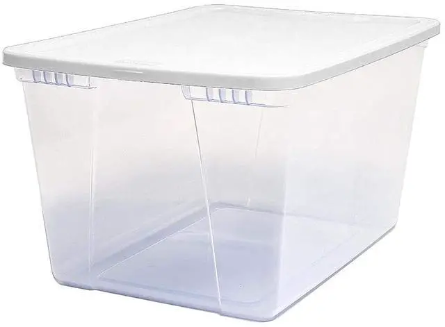 Alt view image 4 of 7 - HOMZ 2-Pack Snaplock, Large Clear Plastic Storage Organizer Bins w/Lids, 56 Quart, White - Stackable Container Boxes for Bedroom, Bathroom, Garage, and Office Organization