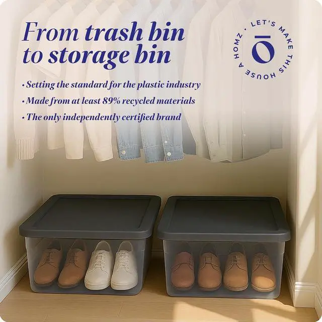 Alt view image 7 of 7 - HOMZ 2-Pack Snaplock, Small Clear Plastic Storage Organizer Bins w/ Lids, 28 Quart, Gray - Stackable Container Boxes for Bedroom, Bathroom, Garage, and Office Organization