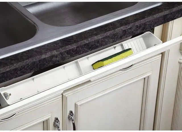 Alt view image 2 of 7 - Rev-A-Shelf 22" Tip-Out Plastic Sink Tray for Kitchen and Bathroom Base Cabinets, Large Pullout Vanity Shelf Home Organizer, White, LD-6591-22-11-1