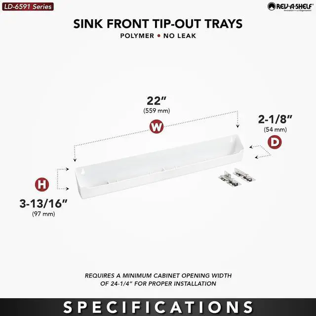 Alt view image 3 of 7 - Rev-A-Shelf 22" Tip-Out Plastic Sink Tray for Kitchen and Bathroom Base Cabinets, Large Pullout Vanity Shelf Home Organizer, White, LD-6591-22-11-1