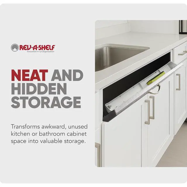 Alt view image 5 of 7 - Rev-A-Shelf 30" Plastic Tip-Out Tray Organizer for Sink Base Cabinets, Home Kitchen and Bathroom Organization, Min Opening Width of 32.75", White, LD-6591-30-11-1