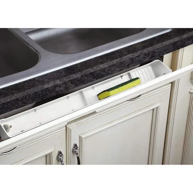 Alt view image 6 of 7 - Rev-A-Shelf 30" Plastic Tip-Out Tray Organizer for Sink Base Cabinets, Home Kitchen and Bathroom Organization, Min Opening Width of 32.75", White, LD-6591-30-11-1