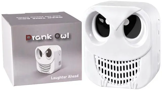 Main image of Prank Owl Motion Activated Sound Effects Machine - 360+ Dad Jokes, White | Hilarious Sounds - Ultimate Gag & Practical Joke Toys for Home Office Party - Laugh Trigger Funny Gifts