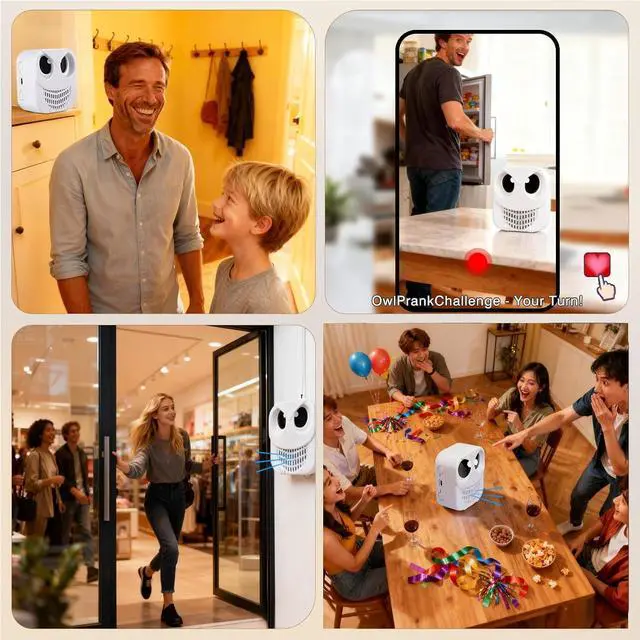 Alt view image 3 of 6 - Prank Owl Motion Activated Sound Effects Machine - 360+ Dad Jokes, White | Hilarious Sounds - Ultimate Gag & Practical Joke Toys for Home Office Party - Laugh Trigger Funny Gifts