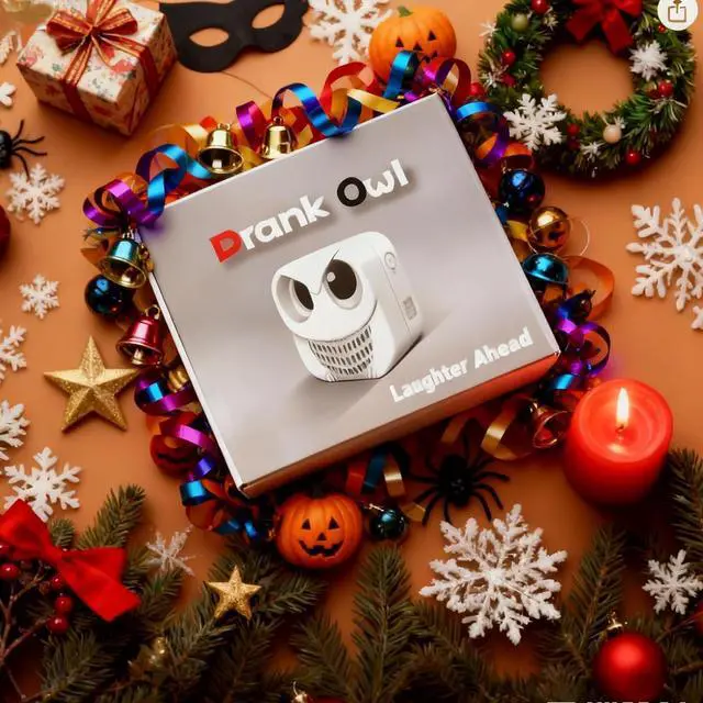 Alt view image 5 of 6 - Prank Owl Motion Activated Sound Effects Machine - 360+ Dad Jokes, White | Hilarious Sounds - Ultimate Gag & Practical Joke Toys for Home Office Party - Laugh Trigger Funny Gifts