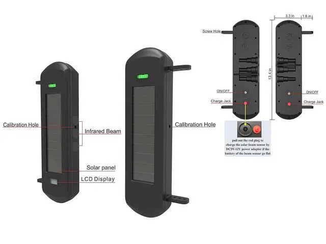 Alt view image 6 of 6 - Solar Wireless Driveway Alarm System-4 Channels & 4 Relay Outputs | 1/2 Mile Long Transmission Range-300 Feet Wide Sensor Range-Outdoor Weatherproof Security Perimeter Alert System KIT