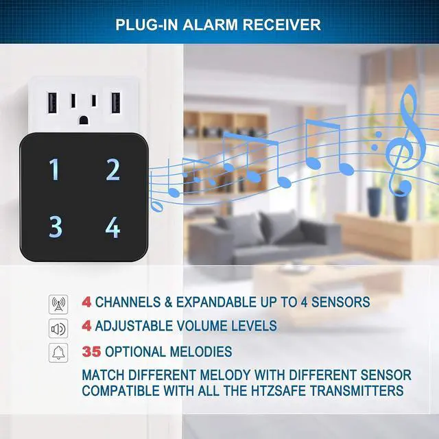 Alt view image 2 of 6 - Extra Wireless Plug-in Receiver for Solar Alarms | Up to 4 Zones and Each Zone has 35 Optional Melodies- 4 Adjustable Volume Levels