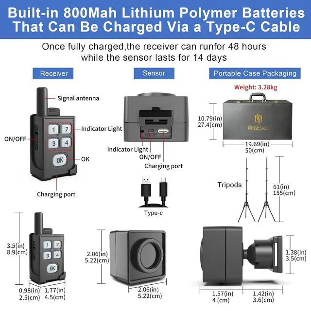 Alt view image 6 of 6 - Portable Outdoor Perimeter Alarm System- 2 Receivers+4 Sensors | 1/4 Mile Waterproof Wireless Motion Sensor&Detector- Personal Security for RV Alert