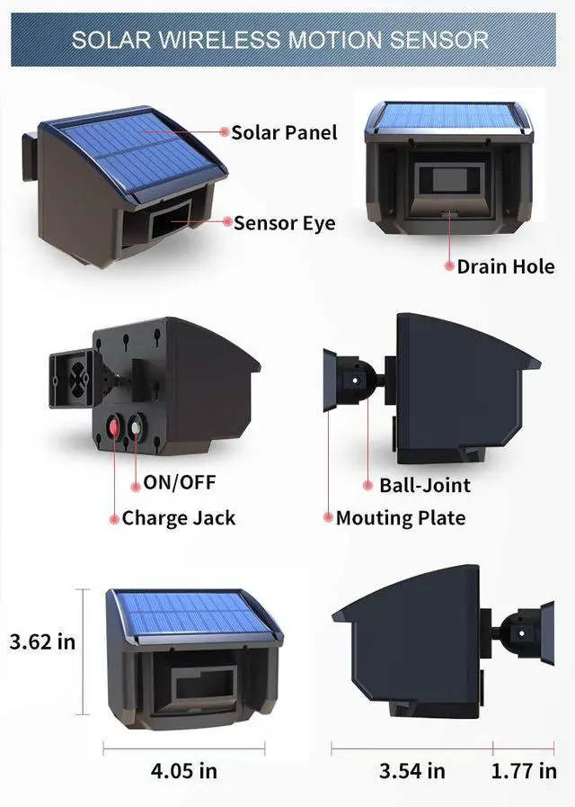 Alt view image 6 of 6 - Extra Solar Wireless Outdoor Motion Sensor for Driveway Alarm | Solar Driveway Sensor-Outdoor Weatherproof Motion Sensor&Detector