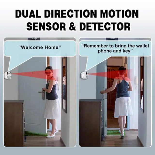 Alt view image 2 of 6 - Rechargeable Dual-Direction Motion Sensor & Detector, 2 Sensor | 35 Optional Chimes&Voices, Differentiate Come & Go With Different Sounds, Ideal For Household & Business