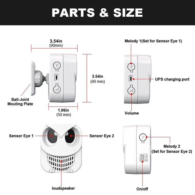 Alt view image 6 of 6 - Rechargeable Dual-Direction Motion Sensor & Detector, 2 Sensor | 35 Optional Chimes&Voices, Differentiate Come & Go With Different Sounds, Ideal For Household & Business