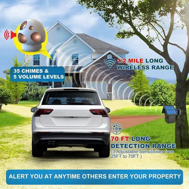 Alt view image 2 of 7 - Driveway Alarm- 1/2 Mile Long Range Outdoor Weatherproof Solar Wireless Motion Sensor&Detector-Portable Receiver Has Long Last Backup Battery- DIY Security Alert System for Home&Property