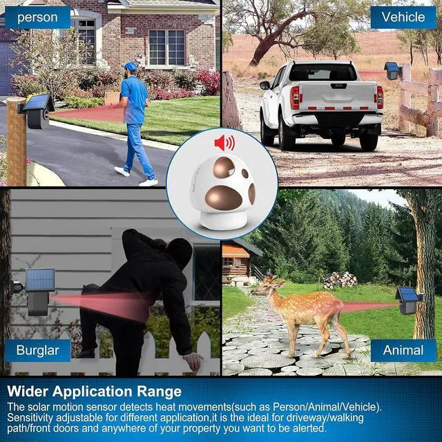 Alt view image 4 of 7 - Driveway Alarm- 1/2 Mile Long Range Outdoor Weatherproof Solar Wireless Motion Sensor&Detector-Portable Receiver Has Long Last Backup Battery- DIY Security Alert System for Home&Property