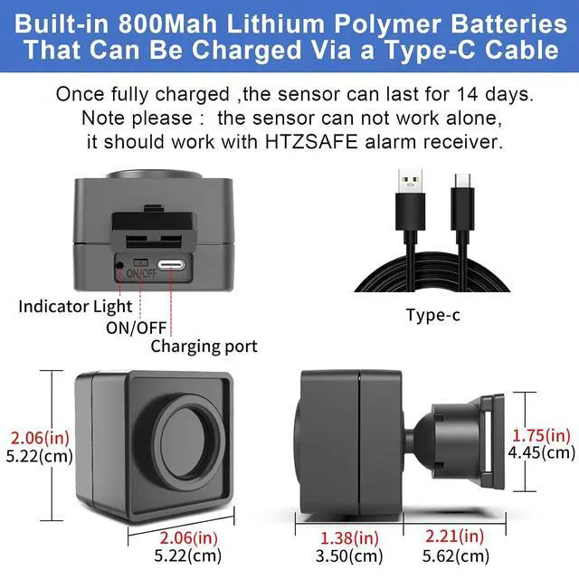 Alt view image 2 of 2 - Extra Outdoor Camping Motion Sensor for Alarms-1 Sensor | Portable Rechargeable Weatherproof Wireless Motion Sensor- 1/4 Mile Wireless Transmission Range